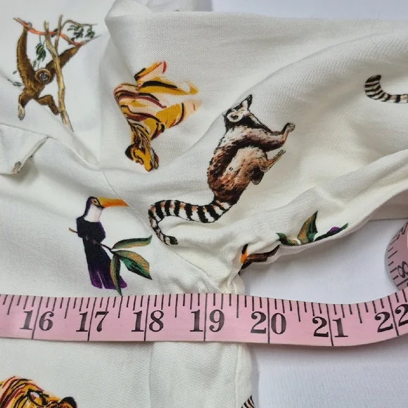 Zara Animal Print Cropped Blouse Top Button Up Medium - Picture 9 of 11